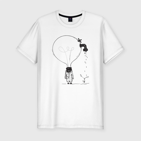 Мужская футболка хлопок Slim с принтом Absurd 4 в Петрозаводске, 92% хлопок, 8% лайкра | приталенный силуэт, круглый вырез ворота, длина до линии бедра, короткий рукав | абстрактный | вода | голова | идея | иллюстрация | лампочка | мысли | растение | рисунок | росток | человечек | черно белый