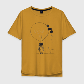 Мужская футболка хлопок Oversize с принтом Absurd 4 в Екатеринбурге, 100% хлопок | свободный крой, круглый ворот, “спинка” длиннее передней части | абстрактный | вода | голова | идея | иллюстрация | лампочка | мысли | растение | рисунок | росток | человечек | черно белый