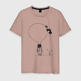 Мужская футболка хлопок с принтом Absurd 4 в Санкт-Петербурге, 100% хлопок | прямой крой, круглый вырез горловины, длина до линии бедер, слегка спущенное плечо. | абстрактный | вода | голова | идея | иллюстрация | лампочка | мысли | растение | рисунок | росток | человечек | черно белый