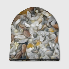 Шапка 3D с принтом желто-серый каменный узор в Тюмени, 100% полиэстер | универсальный размер, печать по всей поверхности изделия | abstraction | pebbles | stones | texture | абстракция | галька | камни | мазки | текстура