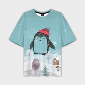 Мужская футболка OVERSIZE 3D с принтом Милый пингвин в Тюмени,  |  | 2021 | 7 января | bull | newyear | santa | бык | быки | бычок | год быка | дед мороз | корова | новогодние каникулы | новогодние праздники | новый 2021 | новый год | новый год 2021 | рождество | сани | санта | санта клаус
