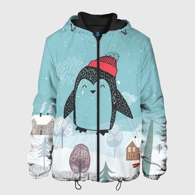 Мужская куртка 3D с принтом Милый пингвин в Новосибирске, ткань верха — 100% полиэстер, подклад — флис | прямой крой, подол и капюшон оформлены резинкой с фиксаторами, два кармана без застежек по бокам, один большой потайной карман на груди. Карман на груди застегивается на липучку | Тематика изображения на принте: 2021 | 7 января | bull | newyear | santa | бык | быки | бычок | год быка | дед мороз | корова | новогодние каникулы | новогодние праздники | новый 2021 | новый год | новый год 2021 | рождество | сани | санта | санта клаус
