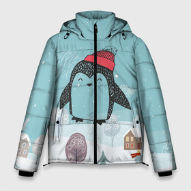 Мужская зимняя куртка 3D с принтом Милый пингвин в Екатеринбурге, верх — 100% полиэстер; подкладка — 100% полиэстер; утеплитель — 100% полиэстер | длина ниже бедра, свободный силуэт Оверсайз. Есть воротник-стойка, отстегивающийся капюшон и ветрозащитная планка. 

Боковые карманы с листочкой на кнопках и внутренний карман на молнии. | Тематика изображения на принте: 2021 | 7 января | bull | newyear | santa | бык | быки | бычок | год быка | дед мороз | корова | новогодние каникулы | новогодние праздники | новый 2021 | новый год | новый год 2021 | рождество | сани | санта | санта клаус