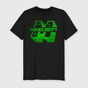 Мужская футболка хлопок Slim с принтом M   Minecraft в Белгороде, 92% хлопок, 8% лайкра | приталенный силуэт, круглый вырез ворота, длина до линии бедра, короткий рукав | craft | m | mine | minecraft | блоки | большая | буква | добывать | зеленая | зеленый | компьютерная игра | крафт | кубики | лого | логотип | м | майн | майнкрафт | манкрафт | ремесло | скин | шахта | эмблема