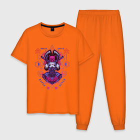 Мужская пижама хлопок с принтом Geisha в Курске, 100% хлопок | брюки и футболка прямого кроя, без карманов, на брюках мягкая резинка на поясе и по низу штанин
 | art | brutal | cool | cute | cyber | cybergirl | devil | geisha | geometry | girl | japan | katana | kawai | mask | mecha | robot | sacred | samurai | арт | ветор | геометрические | голова | девушка | кавай | катана | кибер | киборг | маска | маха