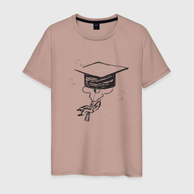 Мужская футболка хлопок с принтом Absurd 7 в Санкт-Петербурге, 100% хлопок | прямой крой, круглый вырез горловины, длина до линии бедер, слегка спущенное плечо. | выпускник | графика | иллюстрация | кисточка | облака | полет | рисунок | треуголка | ученик | человечек | черно белый