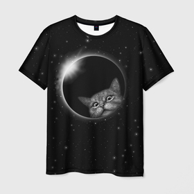 Мужская футболка 3D с принтом Кот в Космосе в Курске, 100% полиэфир | прямой крой, круглый вырез горловины, длина до линии бедер | Тематика изображения на принте: 2021 | cat | вселенная | галактика | галактический кот | единорог | звезда | звезды | земля | космический кот | космос | кот | кот в космосе | кот мем | котик | кошак | мем | мемы | милый кот | милый котик