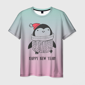 Мужская футболка 3D с принтом Милый пингвин в Белгороде, 100% полиэфир | прямой крой, круглый вырез горловины, длина до линии бедер | Тематика изображения на принте: 2021 | 7 января | bull | newyear | santa | бык | быки | бычок | год быка | дед мороз | корова | новогодние каникулы | новогодние праздники | новый 2021 | новый год | новый год 2021 | рождество | сани | санта | санта клаус