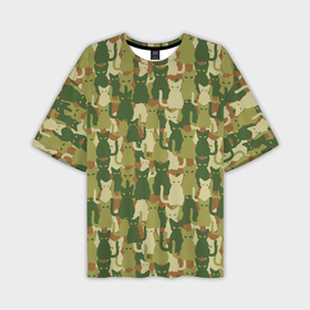 Мужская футболка oversize 3D с принтом Камуфляж из котов в Санкт-Петербурге,  |  | Тематика изображения на принте: 23 февраля | армия | военная | зелень | камуфляж | листья | маскировка | паттерн | солдат | текстуры