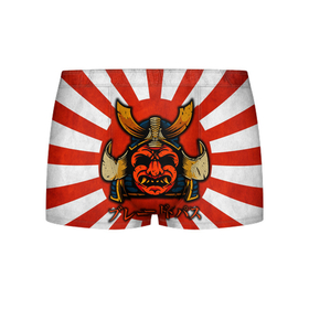 Мужские трусы 3D с принтом Sun samurai в Белгороде, 50% хлопок, 50% полиэстер | классическая посадка, на поясе мягкая тканевая резинка | Тематика изображения на принте: demon | japan | mask | samurai | sun | демон | иероглиф | маска | ниндзя | самурай | солнце | япония | японское солнце