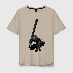 Мужская футболка хлопок Oversize с принтом Berserk Guts  в Тюмени, 100% хлопок | свободный крой, круглый ворот, “спинка” длиннее передней части | anime | armor | berserk | black | cape | guts | strong | sword | warrior | аниме | берсерк | гатс