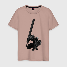 Мужская футболка хлопок с принтом Berserk Guts  в Санкт-Петербурге, 100% хлопок | прямой крой, круглый вырез горловины, длина до линии бедер, слегка спущенное плечо. | anime | armor | berserk | black | cape | guts | strong | sword | warrior | аниме | берсерк | гатс