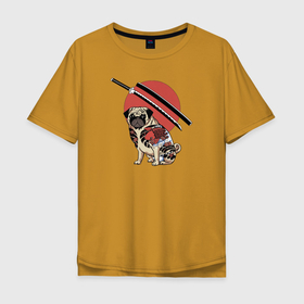 Мужская футболка хлопок Oversize с принтом Yakuza , 100% хлопок | свободный крой, круглый ворот, “спинка” длиннее передней части | животные | катана | мопс | самурай | хипстеры | якудза | япония