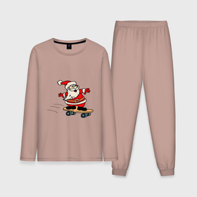 Мужская пижама хлопок (с лонгсливом) с принтом Санта на скейтборде в Петрозаводске,  |  | дед мороз | картинки | новый год | популярные | праздники | прикольные | рождество | санта | скейтборд