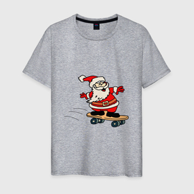 Мужская футболка хлопок с принтом Санта на скейтборде , 100% хлопок | прямой крой, круглый вырез горловины, длина до линии бедер, слегка спущенное плечо. | дед мороз | картинки | новый год | популярные | праздники | прикольные | рождество | санта | скейтборд