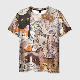 Мужская футболка 3D с принтом Котики в Тюмени, 100% полиэфир | прямой крой, круглый вырез горловины, длина до линии бедер | cat | cats | cosmos | kitten | mem | memes | rose | roses | глаза | глазки | киска | космос | кот | котёнок | котик | котики | котэ | котята | кошак | кошка | кошки | красивая | мем | мемчики | милая | прикольная | розы | светлая