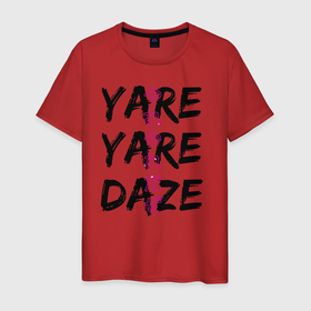 Мужская футболка хлопок с принтом YARE YARE DAZE в Тюмени, 100% хлопок | прямой крой, круглый вырез горловины, длина до линии бедер, слегка спущенное плечо. | jojo log | jojo no kimyou na bouken | jojos bizarre adventure | невероятное приключение джоджо
