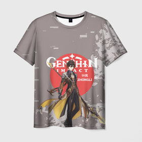 Мужская футболка 3D с принтом Genshin Impact - Zhongli в Тюмени, 100% полиэфир | прямой крой, круглый вырез горловины, длина до линии бедер | anime | game | genshin impact | rpg | zhongli | аниме | геншин импакт | игра | персонаж | рпг | чжун ли