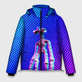 Мужская зимняя куртка 3D с принтом Siren Head - Helloween в Екатеринбурге, верх — 100% полиэстер; подкладка — 100% полиэстер; утеплитель — 100% полиэстер | длина ниже бедра, свободный силуэт Оверсайз. Есть воротник-стойка, отстегивающийся капюшон и ветрозащитная планка. 

Боковые карманы с листочкой на кнопках и внутренний карман на молнии. | glitch | glitch siren head | rgb | siren head | sirena | глитч | глич | ретро | сирейноголовый | сирена | сиреноголовый