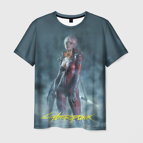 Мужская футболка 3D с принтом Cyberpunk 2077 Девушка с розовыми волосами , 100% полиэфир | прямой крой, круглый вырез горловины, длина до линии бедер | 2077 | action | cyberpunk | cyberpunk 2077 | rpg | игра | киберпанк | найт сити | рпг