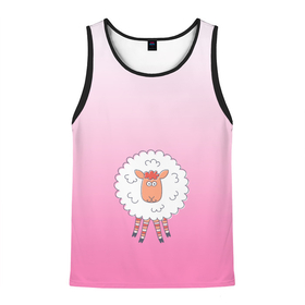 Мужская майка 3D с принтом веселая овечка , 100% полиэстер | круглая горловина, приталенный силуэт, длина до линии бедра. Пройма и горловина окантованы тонкой бейкой | арт | барашек | вектор | веселое животное | градиент | девочковый | детский | мило | облако | овечка | овца | рисунок | розовый