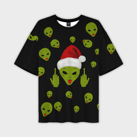 Мужская футболка OVERSIZE 3D с принтом Новогодний Пришелец в Тюмени,  |  | 2020 | 2021 | aliens | happy | new year | быка | гирлянда | дед мороз | елка | зеленый | игрушка | инопланетянин | клаус | нг | новый год | носок | перчатка | подарок | полосы | пришелец | рождество | с | санта | снег