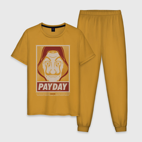 Мужская пижама хлопок с принтом Payday , 100% хлопок | брюки и футболка прямого кроя, без карманов, на брюках мягкая резинка на поясе и по низу штанин
 | bella ciao | fandom | la casa de papel | mask | moscow | netflix | payday | бумажный дом