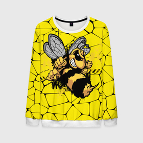 Мужской свитшот 3D с принтом Дикая пчела в Санкт-Петербурге, 100% полиэстер с мягким внутренним слоем | круглый вырез горловины, мягкая резинка на манжетах и поясе, свободная посадка по фигуре | дикая пчела | жало | мед | насекомые | опасность | соты | текстура | шершень