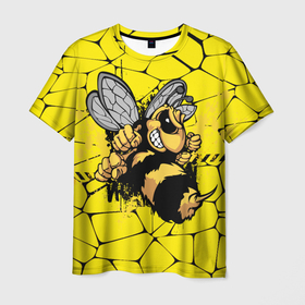 Мужская футболка 3D с принтом Дикая пчела в Петрозаводске, 100% полиэфир | прямой крой, круглый вырез горловины, длина до линии бедер | дикая пчела | жало | мед | насекомые | опасность | соты | текстура | шершень