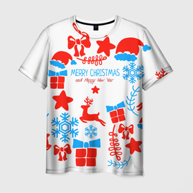 Мужская футболка 3D с принтом Merry Christmas and HNY 2022 Новый Год в Екатеринбурге, 100% полиэфир | прямой крой, круглый вырез горловины, длина до линии бедер | Тематика изображения на принте: 2021 | 2022 | happy | new year | быка | гирлянда | дед мороз | елка | зеленый | игрушка | клаус | конфеты | нг | новый год | носок | перчатка | печенье | подарок | полосы | пряник | рождество | с | санта | сладости | снег