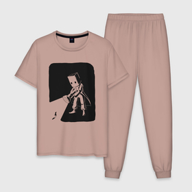 Мужская пижама хлопок с принтом little nightmares в Екатеринбурге, 100% хлопок | брюки и футболка прямого кроя, без карманов, на брюках мягкая резинка на поясе и по низу штанин
 | пакет | персонаж | фонарь