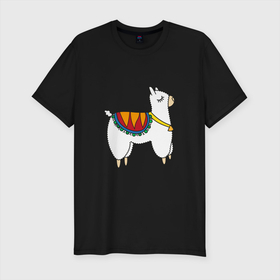 Мужская футболка хлопок Slim с принтом Лама в Новосибирске, 92% хлопок, 8% лайкра | приталенный силуэт, круглый вырез ворота, длина до линии бедра, короткий рукав | альпака | для детей | животные | звери | картинки | лама | мех | милые | мультфильмы | популярные | прикольные | пушистый | шерсть