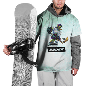Накидка на куртку 3D с принтом BAUER в Новосибирске, 100% полиэстер |  | bauer | бауэр | зима | зомби | игра | клюшка | коньки | лёд | спортсмен | хоккеист | хоккей | шайба