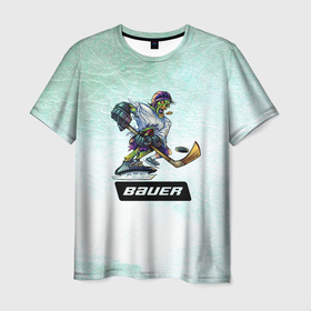 Мужская футболка 3D с принтом BAUER , 100% полиэфир | прямой крой, круглый вырез горловины, длина до линии бедер | bauer | бауэр | зима | зомби | игра | клюшка | коньки | лёд | спортсмен | хоккеист | хоккей | шайба