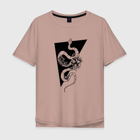 Мужская футболка хлопок Oversize с принтом Змея в Курске, 100% хлопок | свободный крой, круглый ворот, “спинка” длиннее передней части | snake | змея | пресмыкающиеся | тату | узор | цветы