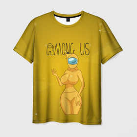 Мужская футболка 3D с принтом Among Us желтая в Тюмени, 100% полиэфир | прямой крой, круглый вырез горловины, длина до линии бедер | 