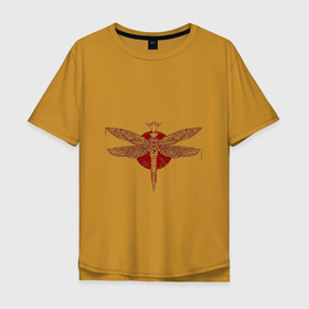 Мужская футболка хлопок Oversize с принтом Стрекоза , 100% хлопок | свободный крой, круглый ворот, “спинка” длиннее передней части | dragonfly | красный | круг | крылья | стрекоза