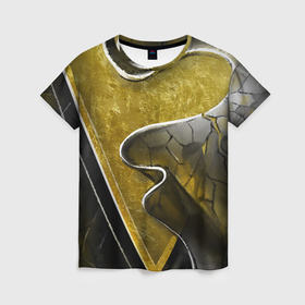 Женская футболка 3D с принтом золотой треугольник в Курске, 100% полиэфир ( синтетическое хлопкоподобное полотно) | прямой крой, круглый вырез горловины, длина до линии бедер | абстракция | геометрия | золото | осколки | пространство | складки | стекло | стиль | треугольник | черный