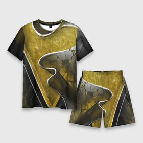 Мужской костюм с шортами 3D с принтом золотой треугольник в Екатеринбурге,  |  | абстракция | геометрия | золото | осколки | пространство | складки | стекло | стиль | треугольник | черный