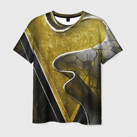 Мужская футболка 3D с принтом золотой треугольник в Белгороде, 100% полиэфир | прямой крой, круглый вырез горловины, длина до линии бедер | абстракция | геометрия | золото | осколки | пространство | складки | стекло | стиль | треугольник | черный