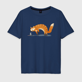 Мужская футболка хлопок Oversize с принтом Кошки мышки с рыжим в Тюмени, 100% хлопок | свободный крой, круглый ворот, “спинка” длиннее передней части | дружба | кот | кошка | мышонок | мышь | рисунок | рыжий