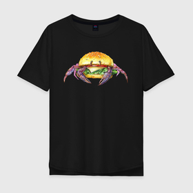 Мужская футболка хлопок Oversize с принтом краб бургер в Тюмени, 100% хлопок | свободный крой, круглый ворот, “спинка” длиннее передней части | булочка | бургер | бутерброд | веган | вегетарианец | еда | зоозащита | краб | обжора | приколы | рак | рак отшельник | съедобный | чизбургер