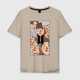 Мужская футболка хлопок Oversize с принтом bts , 100% хлопок | свободный крой, круглый ворот, “спинка” длиннее передней части | bangtan | boy | j hope | jimin | jin | jungkook | korea | luv | rm | suga | v | with | бтс | кей | поп
