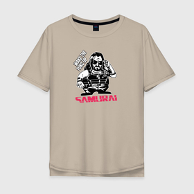 Мужская футболка хлопок Oversize с принтом Samurai в Курске, 100% хлопок | свободный крой, круглый ворот, “спинка” длиннее передней части | Тематика изображения на принте: cyberpunk 2077 | johnny silverhand | judy | moxes | panam | samurai | джуди | киберпанк 2077 | панам | шельмы