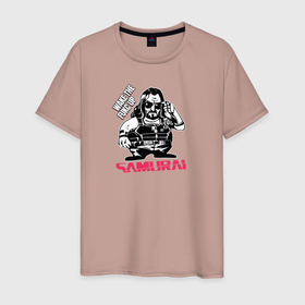 Мужская футболка хлопок с принтом Samurai в Екатеринбурге, 100% хлопок | прямой крой, круглый вырез горловины, длина до линии бедер, слегка спущенное плечо. | cyberpunk 2077 | johnny silverhand | judy | moxes | panam | samurai | джуди | киберпанк 2077 | панам | шельмы