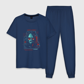 Мужская пижама хлопок с принтом Cyberpunk 2077 Johnny Silverhand в Белгороде, 100% хлопок | брюки и футболка прямого кроя, без карманов, на брюках мягкая резинка на поясе и по низу штанин
 | 2077 | action | cyberpunk | cyberpunk 2077 | rpg | samurai | игра | киану ривз | киберпанк | найт сити | рпг | самурай
