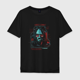 Мужская футболка хлопок Oversize с принтом Cyberpunk 2077 Johnny Silverhand в Новосибирске, 100% хлопок | свободный крой, круглый ворот, “спинка” длиннее передней части | 2077 | action | cyberpunk | cyberpunk 2077 | rpg | samurai | игра | киану ривз | киберпанк | найт сити | рпг | самурай