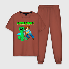 Мужская пижама хлопок с принтом Minecraft , 100% хлопок | брюки и футболка прямого кроя, без карманов, на брюках мягкая резинка на поясе и по низу штанин
 | minecraft | алекс | белый | блоки | ведьма | взрывчатка | визера | волк | гаст | добывать | дракон | зеленый куб | зомби | игра | крафт | крипер | кубики | лошадка | майн | майнкрафт | манкрафт | овечка | оцелот