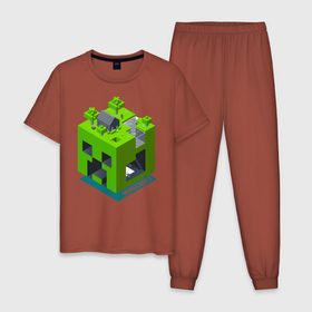 Мужская пижама хлопок с принтом Minecraft в Тюмени, 100% хлопок | брюки и футболка прямого кроя, без карманов, на брюках мягкая резинка на поясе и по низу штанин
 | minecraft | алекс | белый | блоки | ведьма | взрывчатка | визера | волк | гаст | добывать | дракон | зеленый куб | зомби | игра | крафт | крипер | кубики | лошадка | майн | майнкрафт | манкрафт | овечка | оцелот