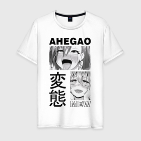 Мужская футболка хлопок с принтом Ahegao mew black в Санкт-Петербурге, 100% хлопок | прямой крой, круглый вырез горловины, длина до линии бедер, слегка спущенное плечо. | ahegao | manga | ахегао | комиксы | лицо | манга | паттрен | чернобелый | эмоции